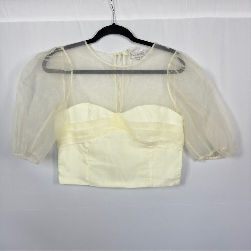 Love Encounter Los Angeles Womens Cream Sheer Puff Sleeve Blouse Size M/L